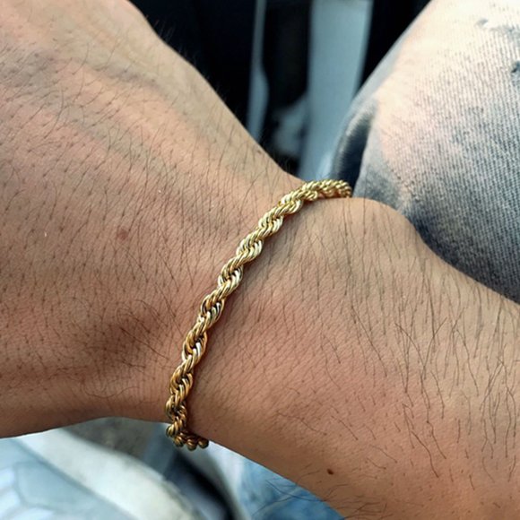 3/$35 Twist Rope Chain Bracelet Gold Tone Stainless Steel Men Gifts Jewelry - Picture 1 of 6